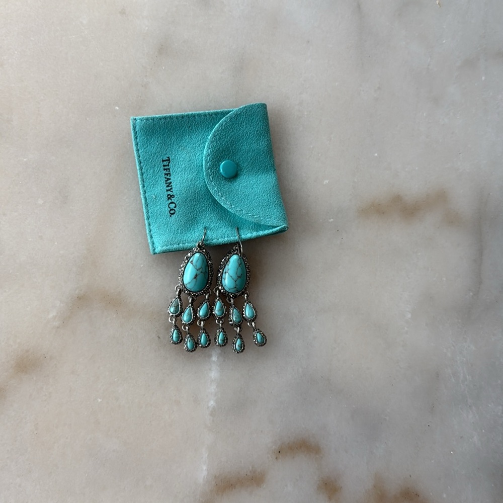 Lucky Brand Turquoise Crystals Rhinestone Earrings Silver Dangle Earrings - Picture 16 of 17
